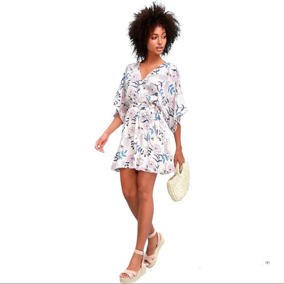 Lulus Flower and Glory Cream Floral Print Mini Dress - Picture 1 of 12